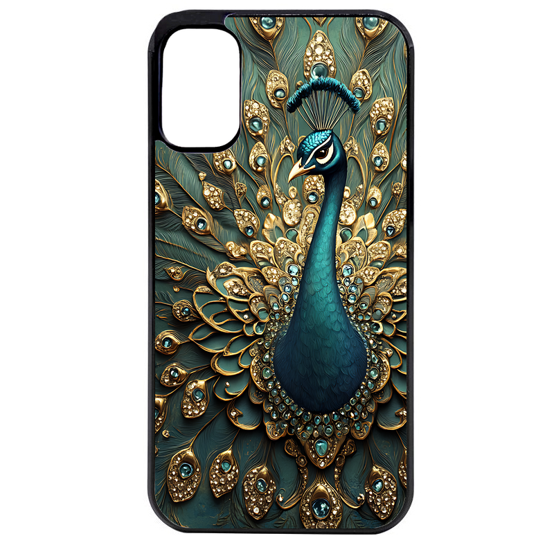 Coque noire taperso pour Moto E13 E14 E15 avec motif paon bijoux protection antichoc personnalisée