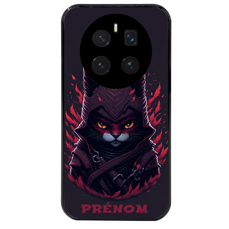 Coque noire taperso pour Magic 7 LITE et PRO avec motif chat samourai personnalise protection antichoc personnalisée