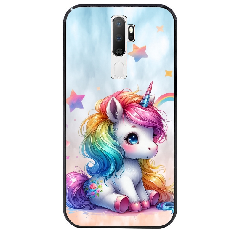 Coque noire taperso pour OPPO A5 A9 2020 avec motif licorne et etoiles protection antichoc personnalisée