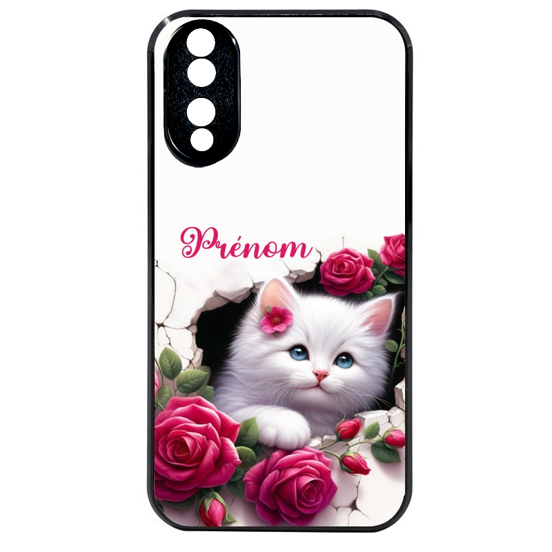Coque noire taperso pour Honor 70 LITE 90 et LITE avec motif chat fleurs personnalisee protection antichoc personnalisée