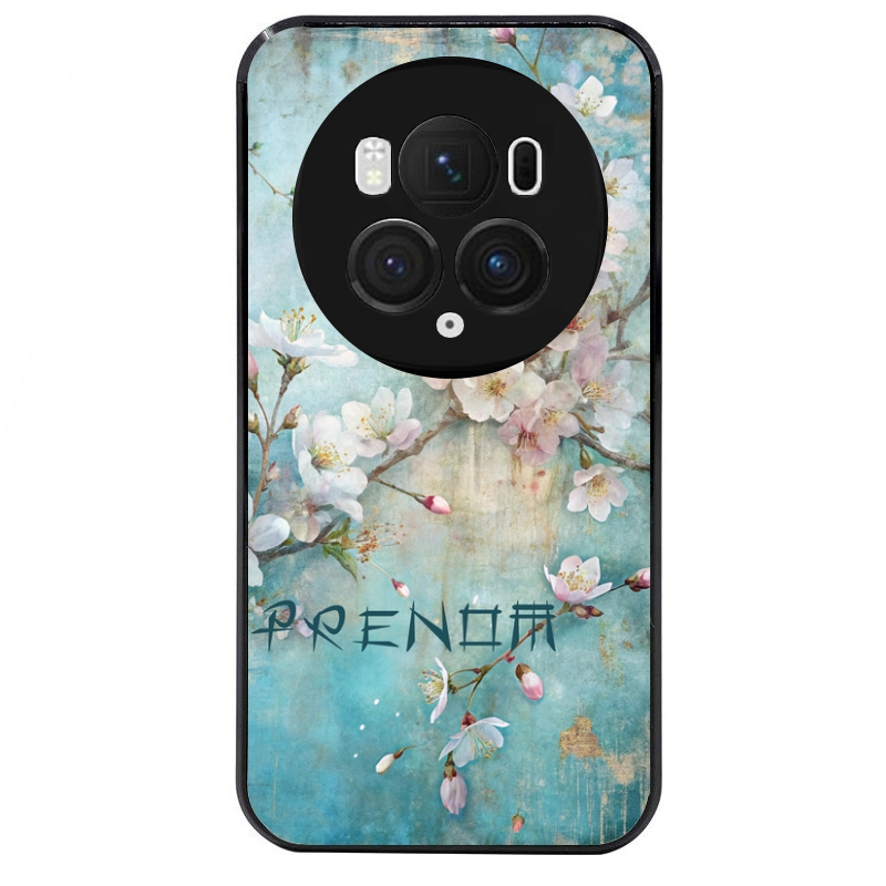 Coque noire taperso pour Magic 5 6 LITE et PRO avec motif fleur sakura personnalisee protection antichoc personnalisée