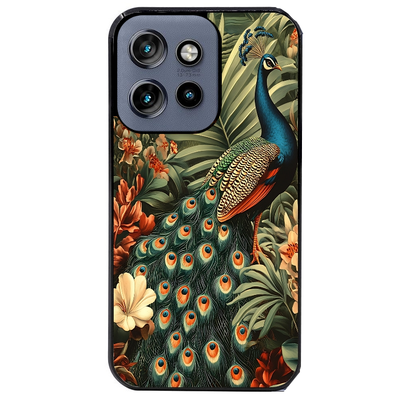 Coque noire taperso pour Moto Edge 60 et Neo Fusion Pro avec motif paon tropical protection antichoc personnalisée