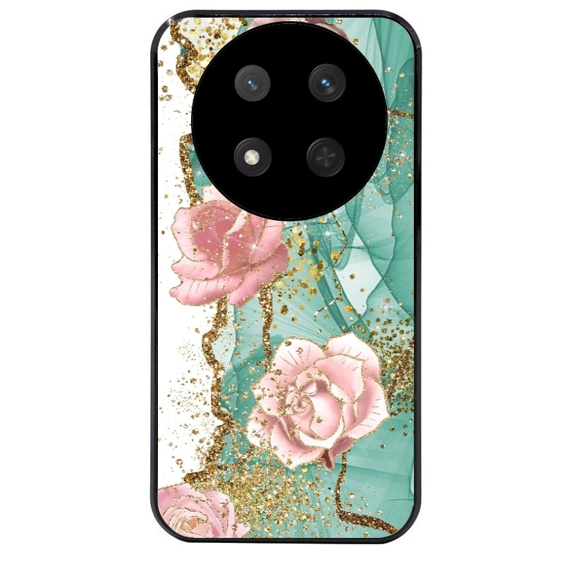 Coque noire taperso pour Magic 7 LITE et PRO avec motif marbre fleur turquoise protection antichoc personnalisée