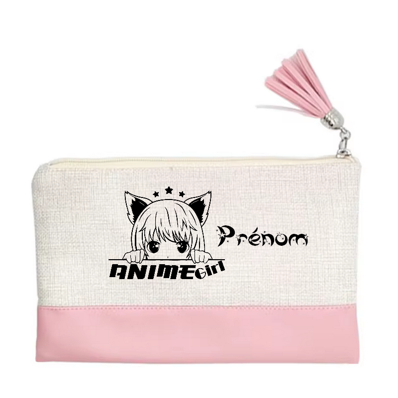 Pochette personnalisée motif anime girl étoile en toile et simili cuir personnalisée