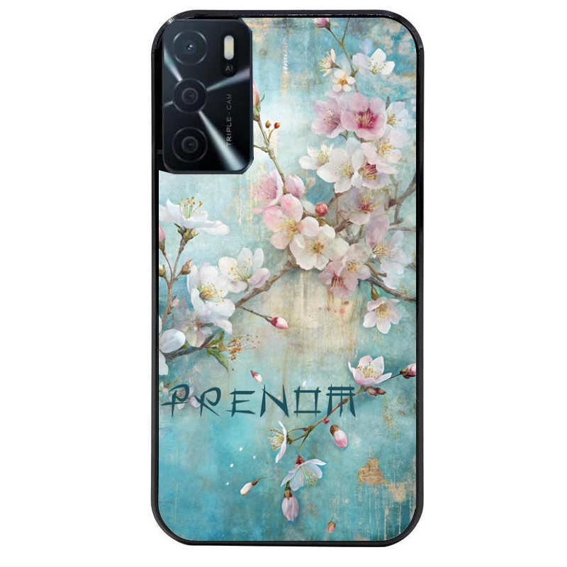 Coque noire taperso pour OPPO A16 et A16S avec motif fleur sakura personnalisee protection antichoc personnalisée