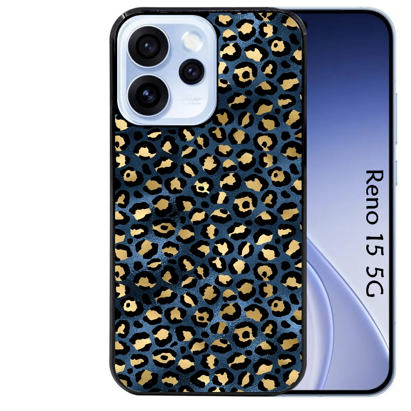 Coque noire taperso pour OPPO Reno 15 et F FS 5G avec motif leopard bleu protection antichoc personnalisée