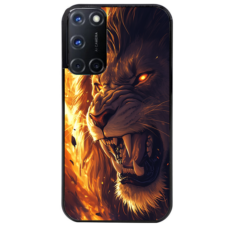 Coque noire taperso pour OPPO A72 4G avec motif lion flamme protection antichoc personnalisée