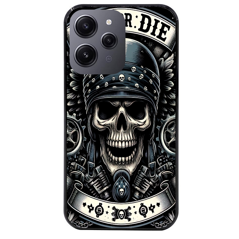 Coque noire taperso pour Redmi 12 4G et 5G avec motif mort motard protection antichoc personnalisée