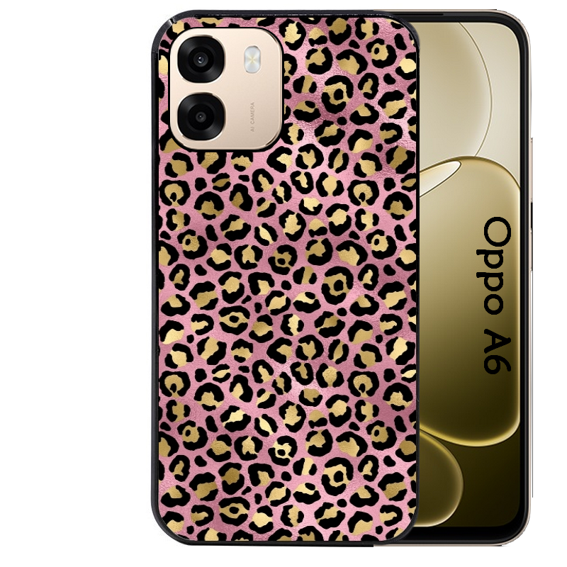 Coque noire taperso pour OPPO A6 A6X 4G et 5G avec motif leopard rose protection antichoc personnalisée