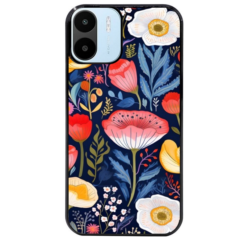 Coque noire taperso pour Redmi A1 et A2 avec motif fleur coquelicot protection antichoc personnalisée