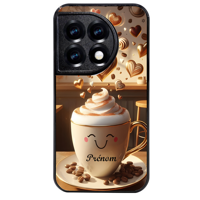 Coque noire taperso pour OnePlus 11 et 12 avec motif cafe love morning personnalise protection antichoc personnalisée