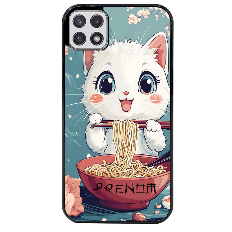 Coque noire taperso pour galaxy A22 A32 A52 A52S 4G 5G  avec motif chat ramen cerisier protection antichoc personnalisée