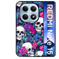 Coque noire taperso pour Redmi Note 15 et PRO PLUS 4G 5G avec motif tete de mort violet protection antichoc personnalisée