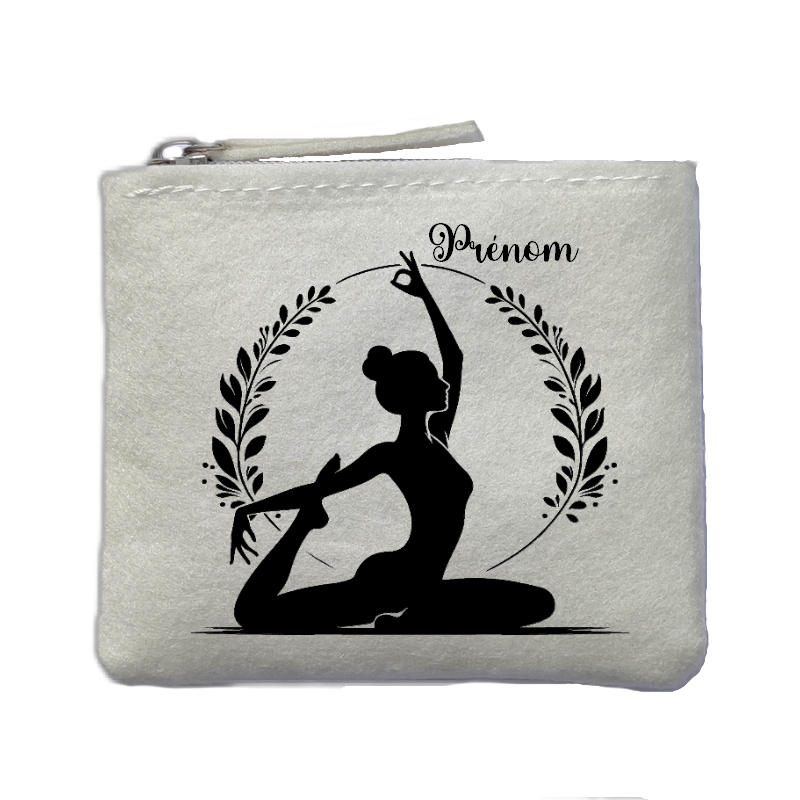 Porte monnaie personnalisé yoga zen ivoire en feutrine en feutrine ivoire