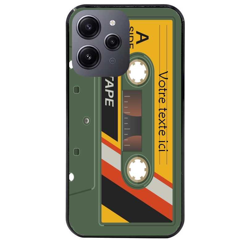 Coque noire taperso pour Redmi 12 4G et 5G personnalisable avec motif cassette kaki protection antichoc personnalisée