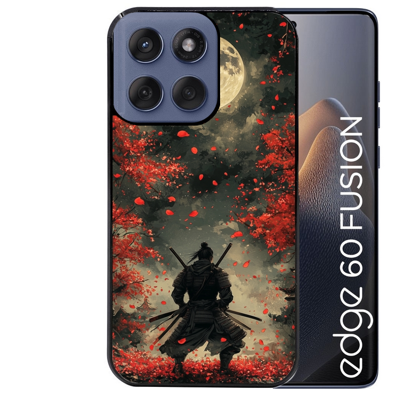 Coque noire taperso pour Moto Edge 60 et Neo Fusion Pro avec motif samourai et katana protection antichoc personnalisée