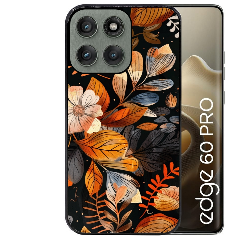 Coque noire taperso pour Moto Edge 60 et Neo Fusion Pro avec motif fleur automne protection antichoc personnalisée