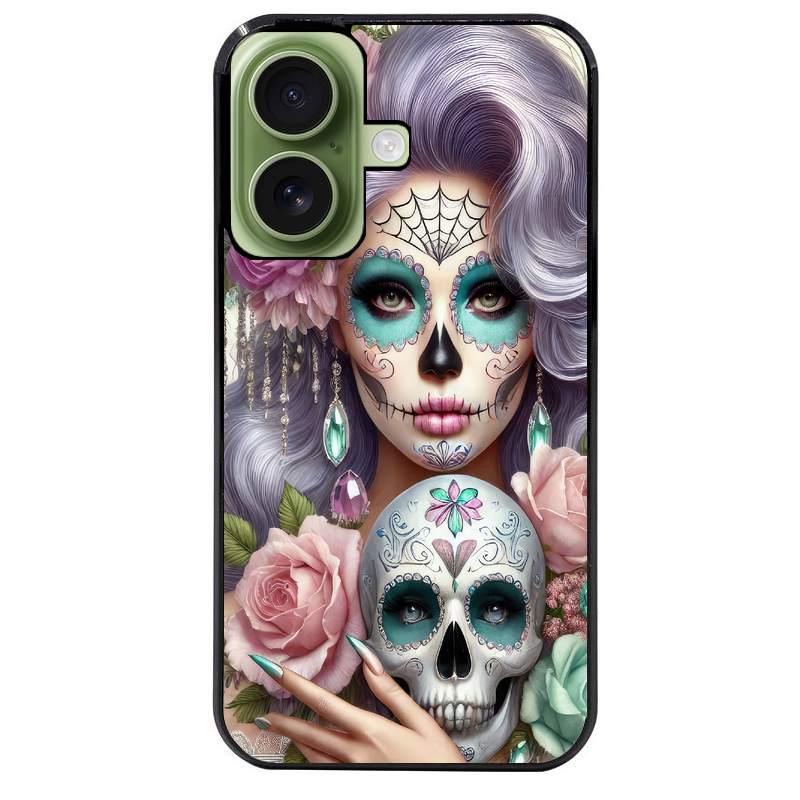 Coque noire taperso pour Iphone 17 17E AIR MAX PRO avec motif tete de mort calavera bijoux protection antichoc personnalisée