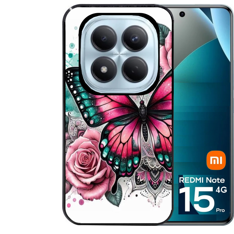 Coque noire taperso pour Redmi Note 15 et PRO PLUS 4G 5G avec motif papillon rose protection antichoc personnalisée
