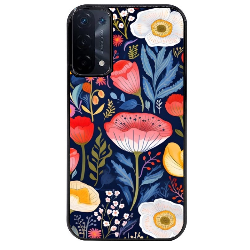 Coque noire taperso pour OPPO A54 et A74 5G avec motif fleur coquelicot protection antichoc personnalisée