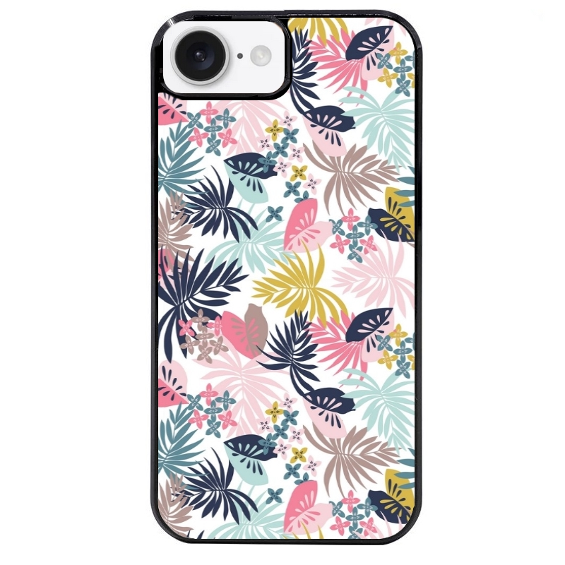 Coque noire taperso pour Iphone 16 16E PLUS MAX PRO avec motif jungle et fleur rose protection antichoc personnalisée