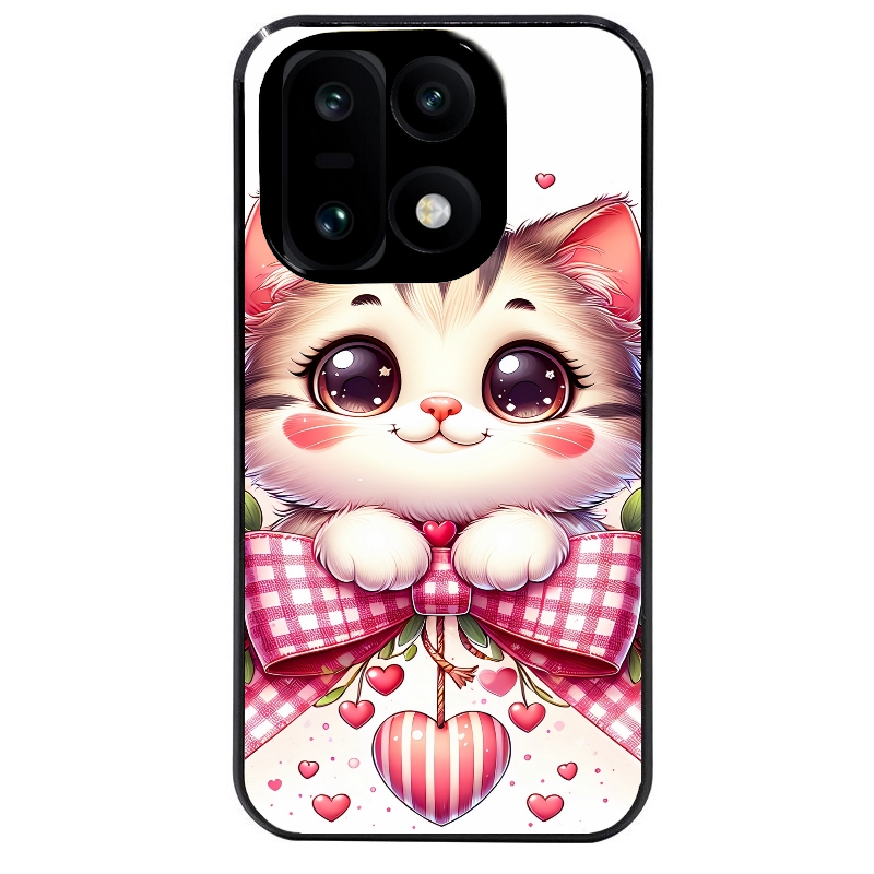 Coque noire taperso pour OnePlus 15 avec motif chat noeud et coeur protection antichoc personnalisée