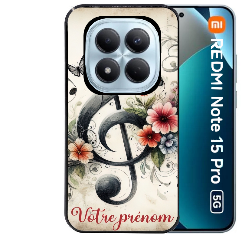 Coque noire taperso pour Redmi Note 15 et PRO PLUS 4G 5G avec motif musique cle sol personnalisee protection antichoc personnalisée