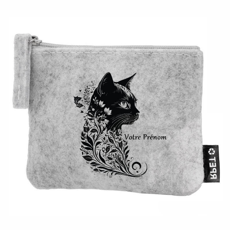 Porte monnaie personnalisé chat plume en feutrine en feutrine