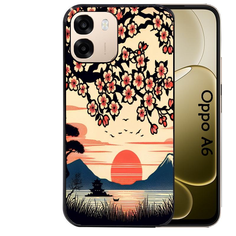 Coque noire taperso pour OPPO A6 A6X 4G et 5G avec motif japan cerisier protection antichoc personnalisée