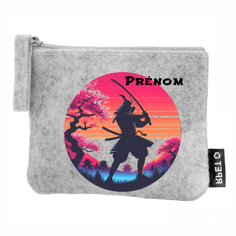 Porte monnaie personnalisé samourai katana en feutrine en feutrine