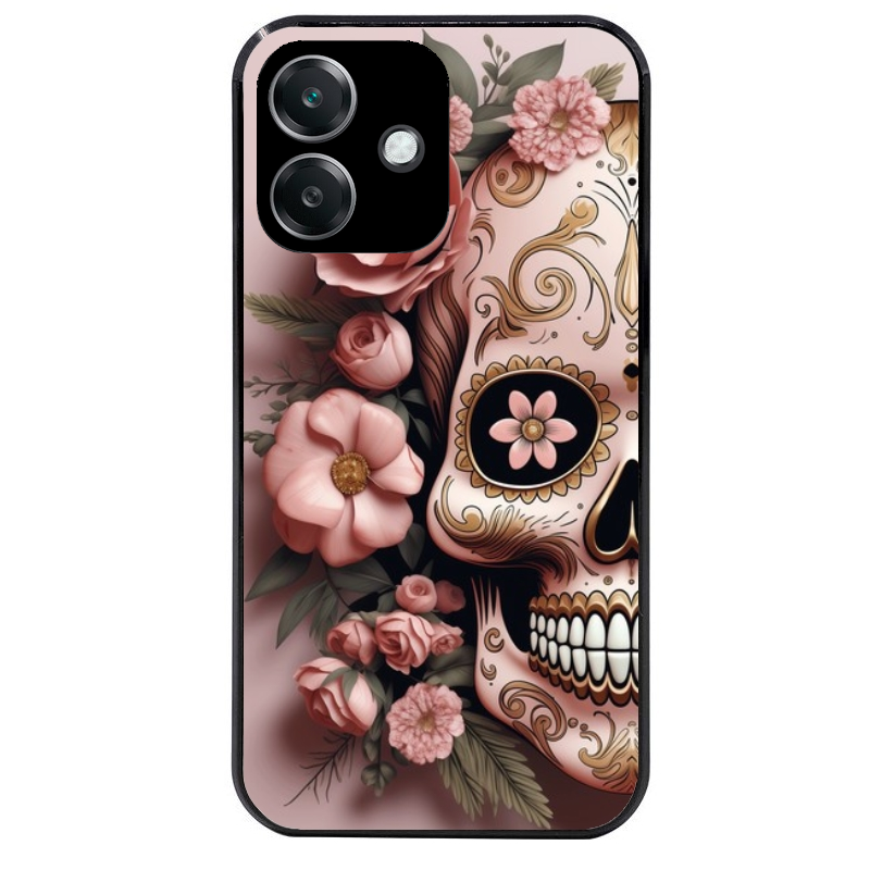 Coque noire taperso pour OPPO A40 avec motif tete de mort calavera rose protection antichoc personnalisée