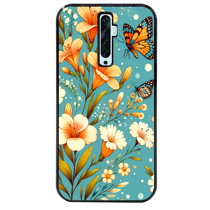 Coque noire taperso pour OPPO Reno 2 et 2Z avec motif fleur orange protection antichoc personnalisée
