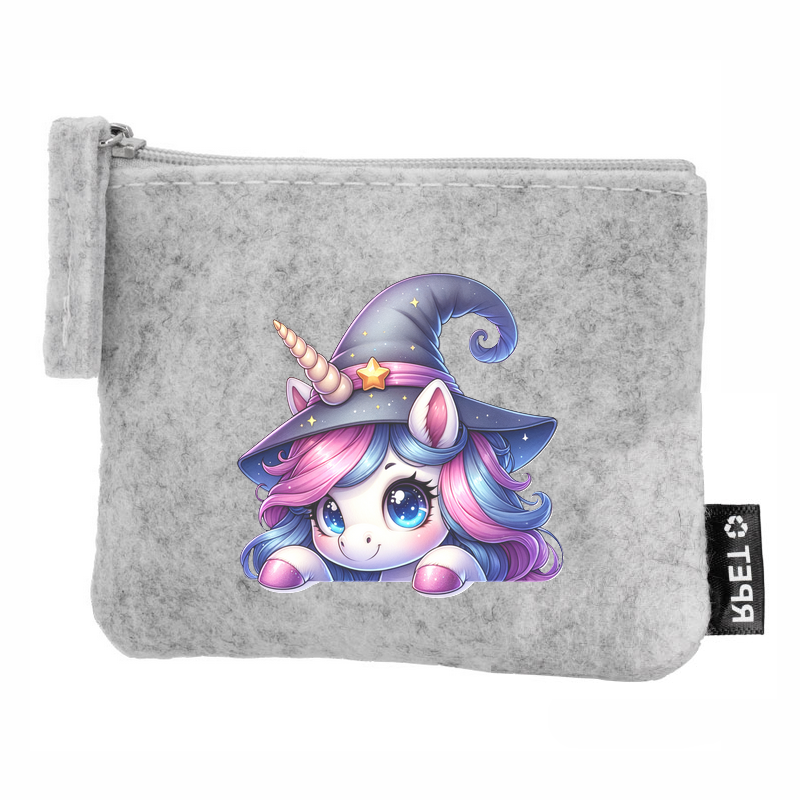 Porte monnaie personnalisé licorne magic en feutrine en feutrine