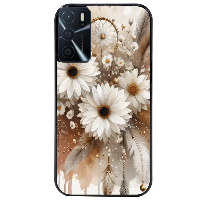 Coque noire taperso pour OPPO A16 et A16S avec motif dreamcatcher marguerite protection antichoc personnalisée