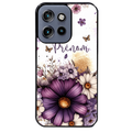 Coque noire taperso pour Moto Edge 60 et Neo Fusion Pro avec motif fleur violette personnalisee protection antichoc personnalisée