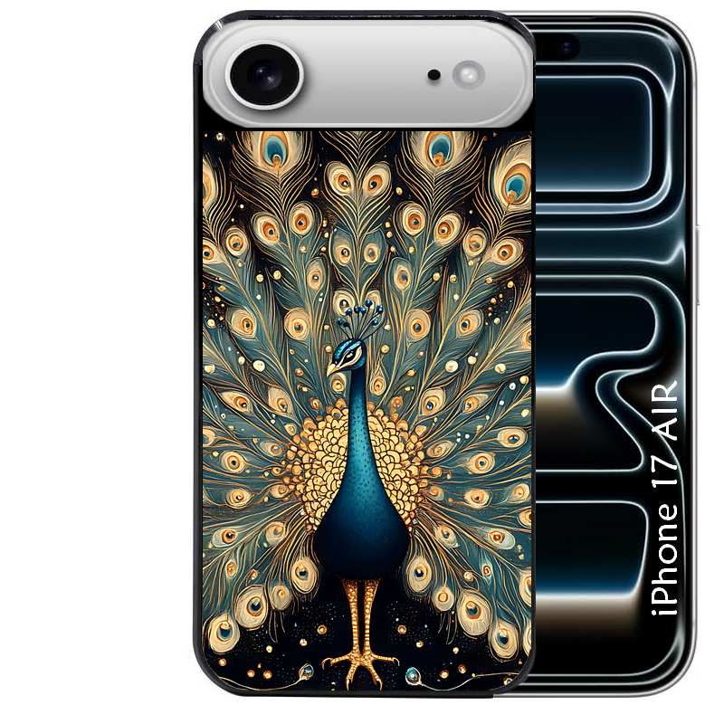 Coque noire taperso pour Iphone 17 17E AIR MAX PRO avec motif paon mandala protection antichoc personnalisée