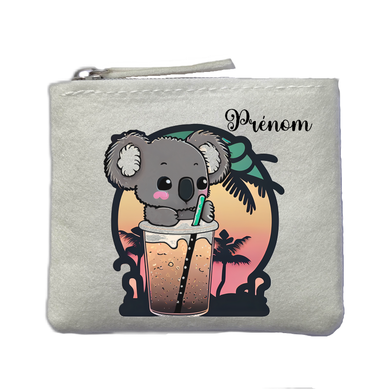 Porte monnaie personnalisé koala bubble ivoire en feutrine en feutrine ivoire
