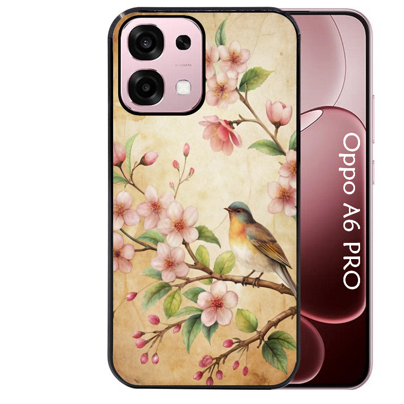 Coque noire taperso pour OPPO A6 PRO 4G et 5G avec motif fleur et colibri protection antichoc personnalisée