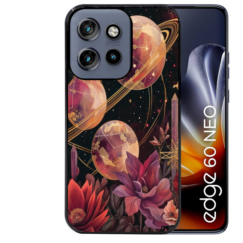Coque noire taperso pour Moto Edge 60 et Neo Fusion Pro avec motif astro et fleurs protection antichoc personnalisée