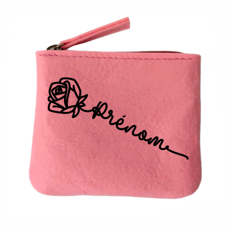 Porte monnaie personnalisé avec votre prenom fleur en feutrine en feutrine
