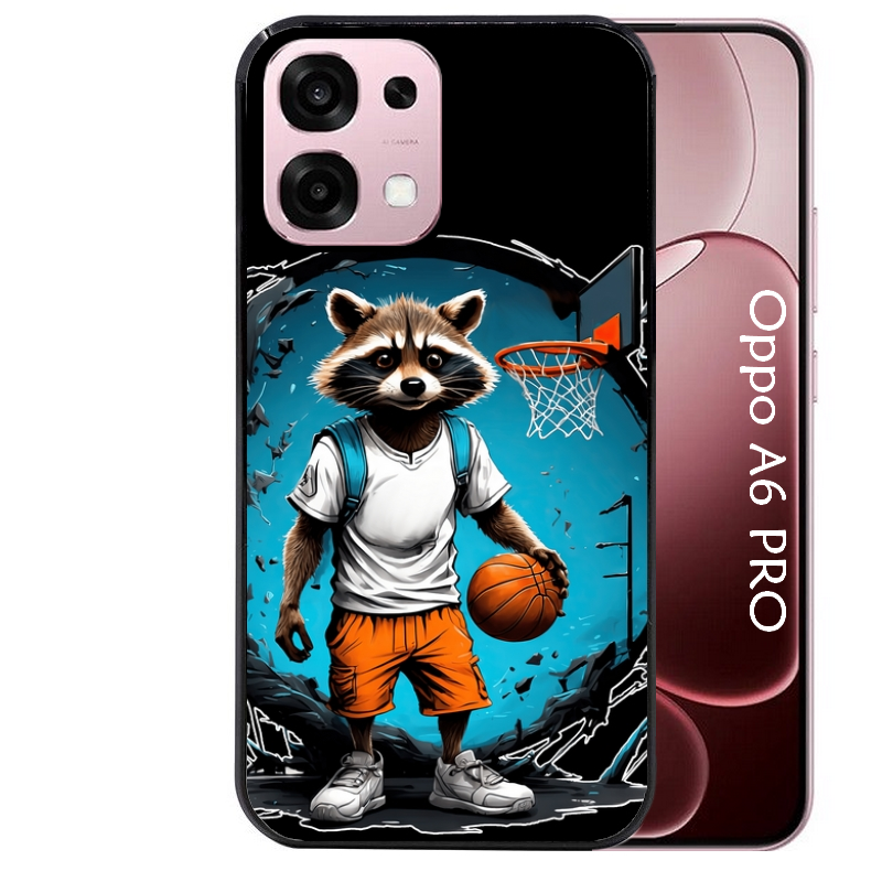 Coque noire taperso pour OPPO A6 PRO 4G et 5G avec motif basket racoon protection antichoc personnalisée