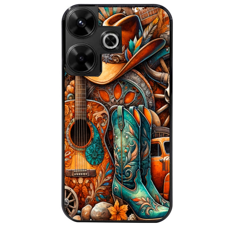 Coque noire taperso pour POCO M6 4G avec motif cow boy et texas automne protection antichoc personnalisée