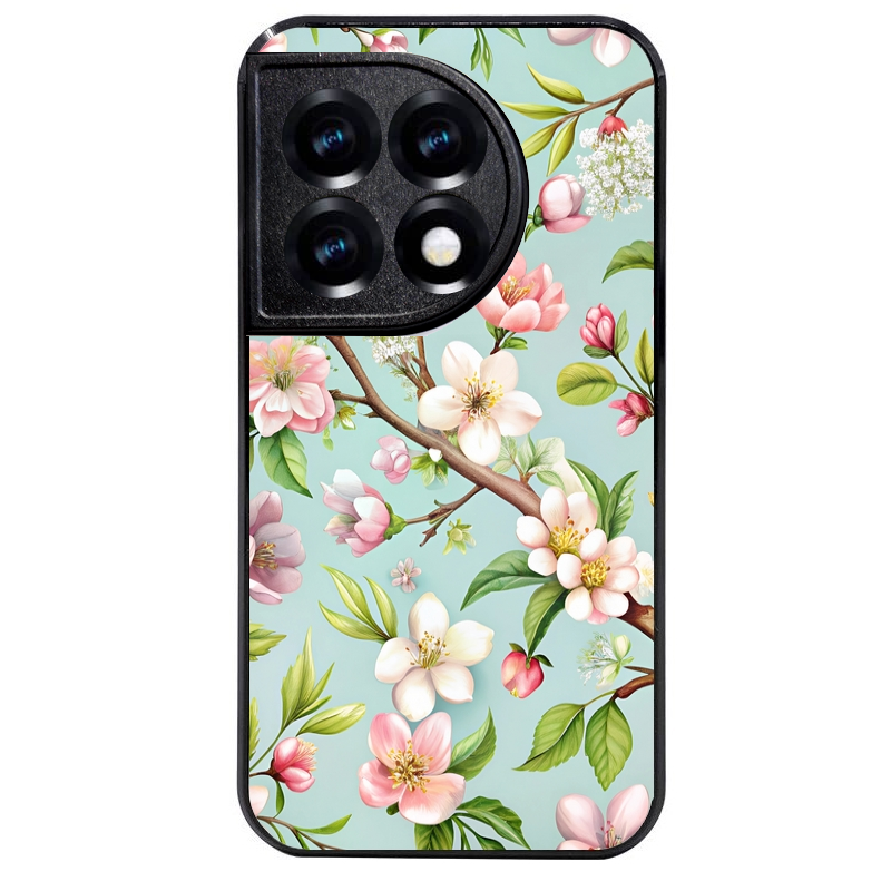 Coque noire taperso pour OnePlus 11 et 12 avec motif fleur de printemps protection antichoc personnalisée