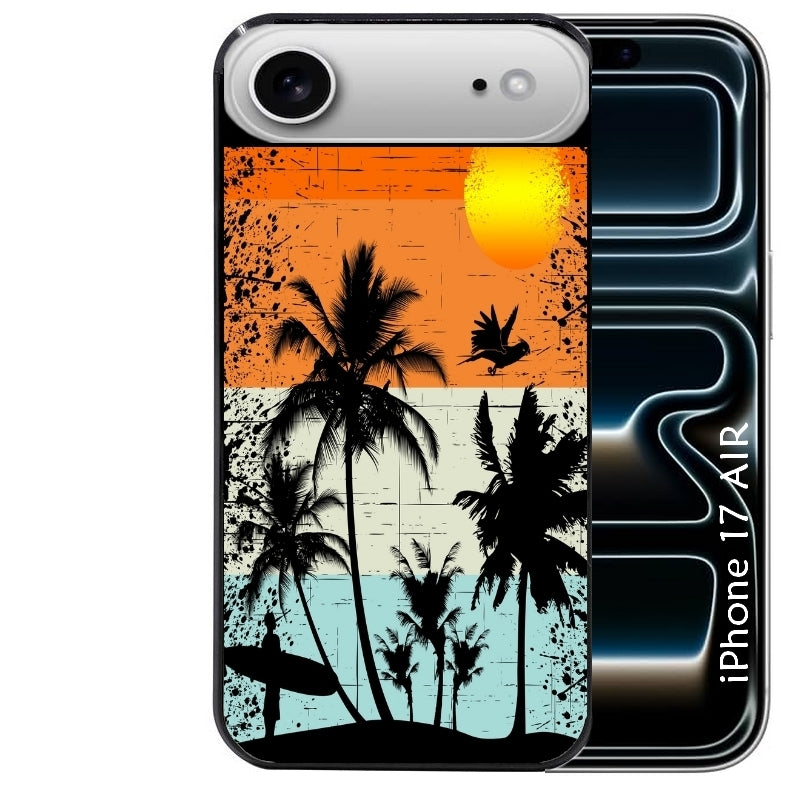 Coque noire taperso pour Iphone 17 17E AIR MAX PRO avec motif hawai sun protection antichoc personnalisée