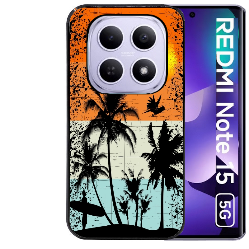 Coque noire taperso pour Redmi Note 15 et PRO PLUS 4G 5G avec motif hawai sun protection antichoc personnalisée