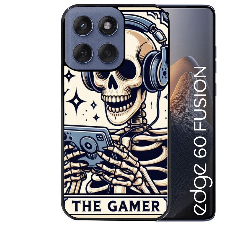 Coque noire taperso pour Moto Edge 60 et Neo Fusion Pro avec motif mort gamer protection antichoc personnalisée