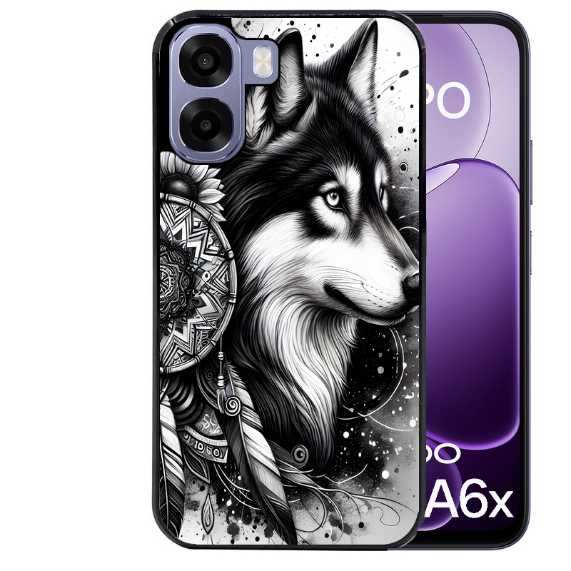 Coque noire taperso pour OPPO A6 A6X 4G et 5G avec motif loup dreamcatcher protection antichoc personnalisée