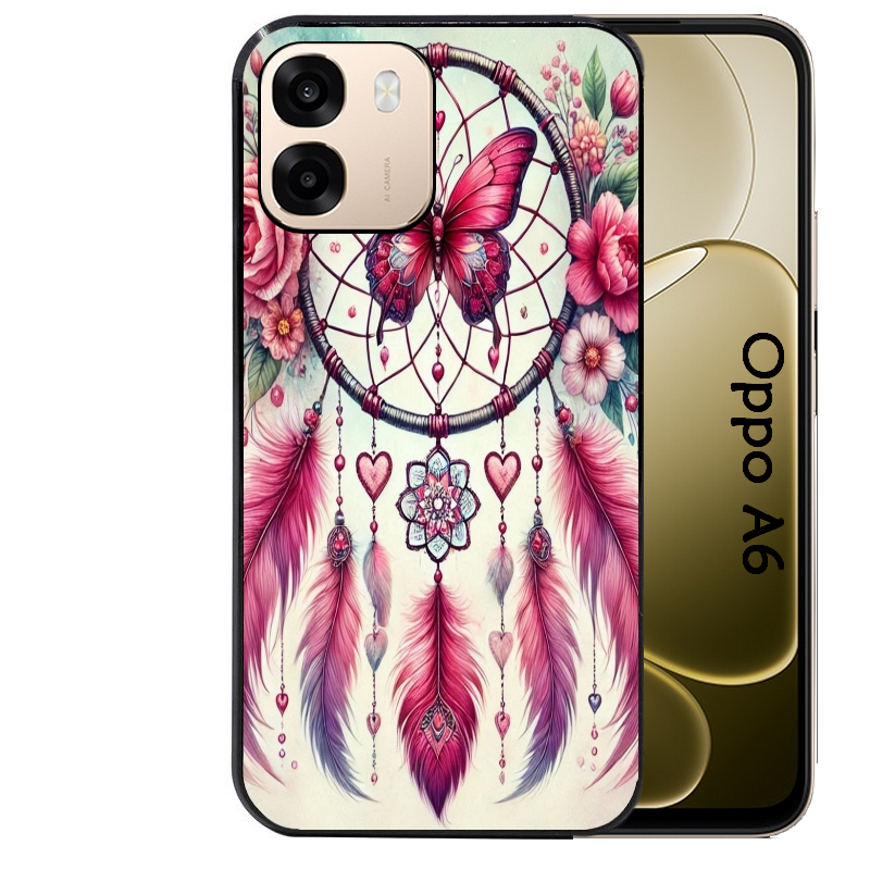 Coque noire taperso pour OPPO A6 A6X 4G et 5G avec motif dreamcatcher et papillon protection antichoc personnalisée