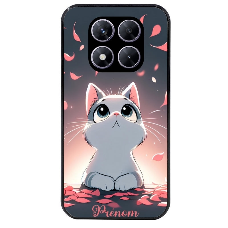 Coque noire taperso pour Redmi Note 14 et PRO PLUS 4G 5G avec motif chat anime avec votre prenom protection antichoc personnalisée
