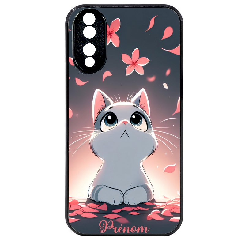 Coque noire taperso pour Honor 70 LITE 90 et LITE avec motif chat anime avec votre prenom protection antichoc personnalisée